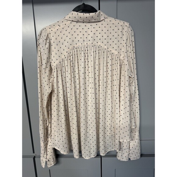 Free People Kennedy Blouse Size XS Pink Polka Dot Oversized Bow Missing Tie - Picture 11 of 11